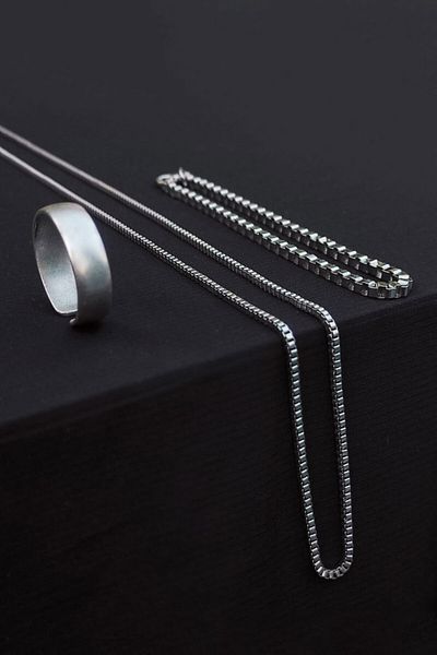 The Collection Wedding Ring Shaped Adjustable Silver Ring Cube Bracelet And Necklace Set
