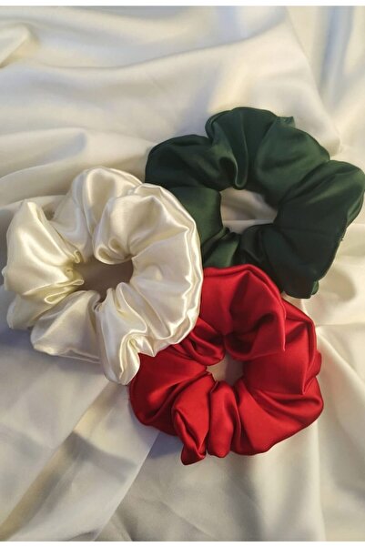 TOKALİLYA Kadın 3Lü Çapı 15 Cm Saten Saç Lastik Simit Scrunçhie Toka Seti