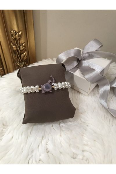 PEONY - peonyofficiall Gray Elephant and Pearl Glass Murano Bracelet