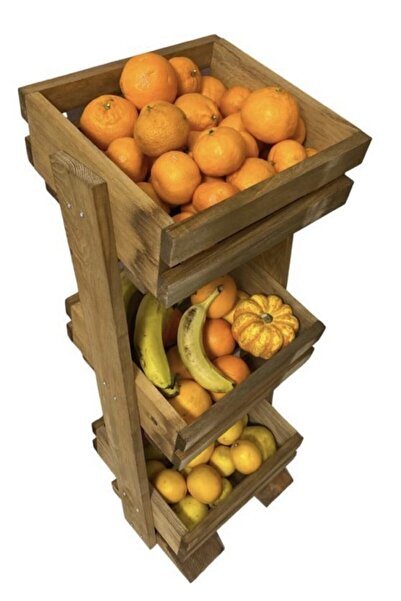 PAKÇAM KERESTE Dekoratif Ahşap Meyve Sebzelik 3 Katlı Kahverengi Renk