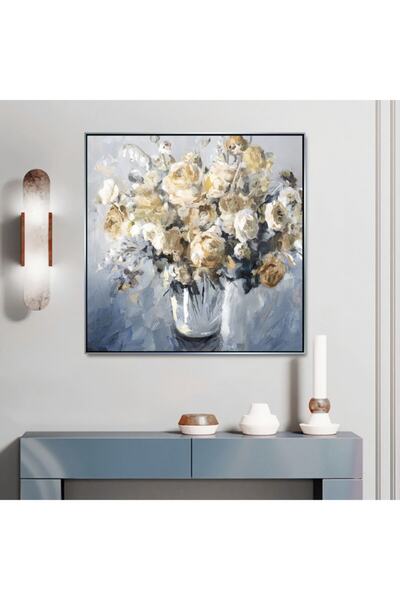 Markazip Gümüş Metal Çerçeveli Kanvas Tablo 90x90cm Kod: Lk495-g