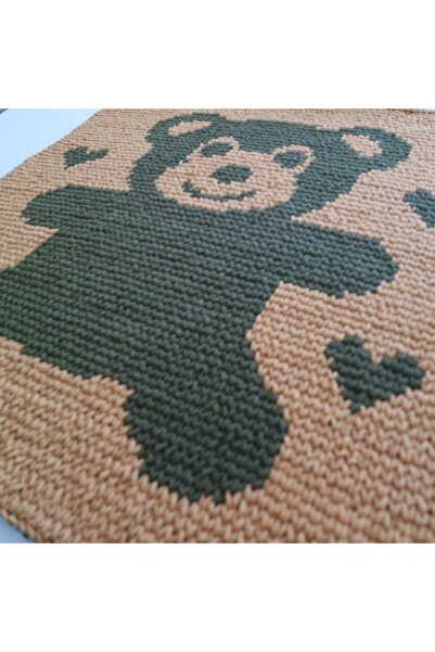 Küçük Burjuva Ayıcıklı Çift Taraflı El Örgü Bebek Battaniyesi