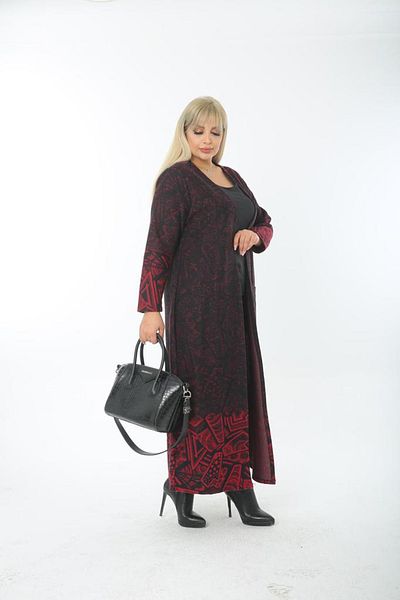BİrHoşButik Long Cardigan Plus Size Jacquard Wool Fabric