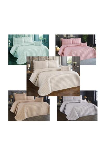 İpekçe Nakışlı Yatak Örtüsü Tek Kişilik Yıldız Capuccino