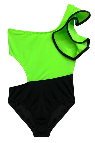 DEEP BEACH Neon Green Sleeves Flywheel Detailed Girl's Swimsuit Db200566cm