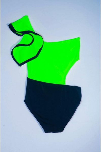 DEEP BEACH Neon Green Sleeves Flywheel Detailed Girl's Swimsuit Db200566cm