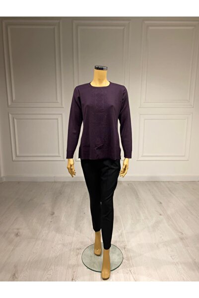 Gürkan Triko Gürkan 0 Яка Камінь Детальний Візерунок Фіолетовий Трикотажний С...