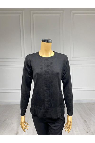 GÜRKA N 0 Pulover tricotat negru cu model cu guler de piatră