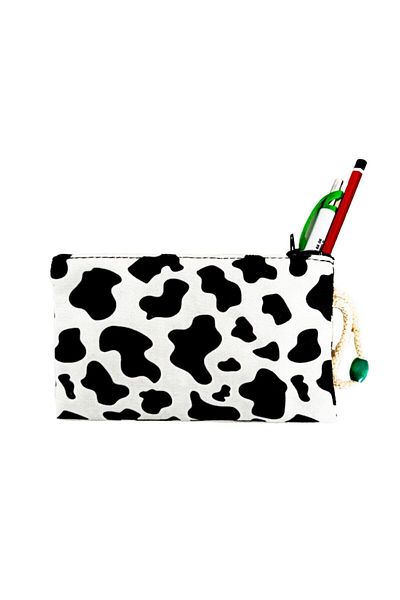 AlpCollection Cow Checkerboard Printed Cloth Pen Holder Zippered Wallet Makeup Bag