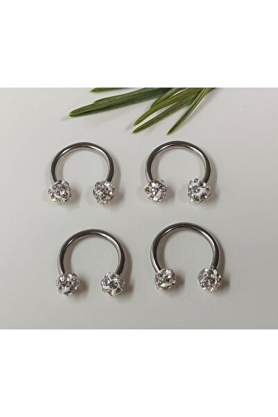 Işıl Işıl Cerrahi Çelik Zirkon Taşlı Piercing, Küpe, Kulak, Burun, Dudak, Kıkırdak, Tragus, Helix (4 Lü Set)
