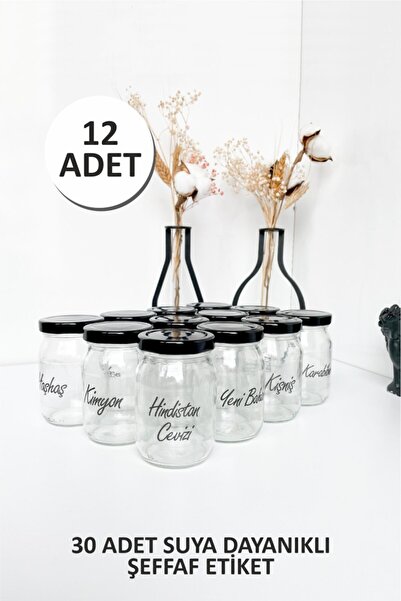 Sezka Life 12 Adet Metal Kapaklı Cam Baharatlık Kavanoz 30 Adet Suya Dayanıkl...