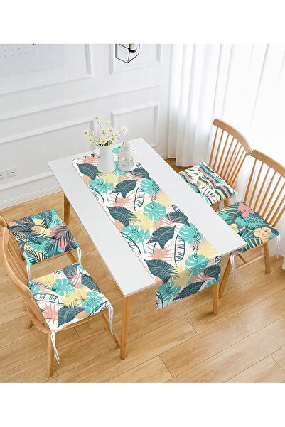 Realhomes Кольорові тропічні листя дизайну 4 подушки для стільців і 1 бігун н...