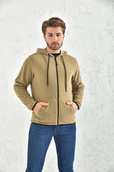 Rodi rd22ke 054211   Ανδρική κουκούλα με φερμουάρ Fleece Sweat Beige