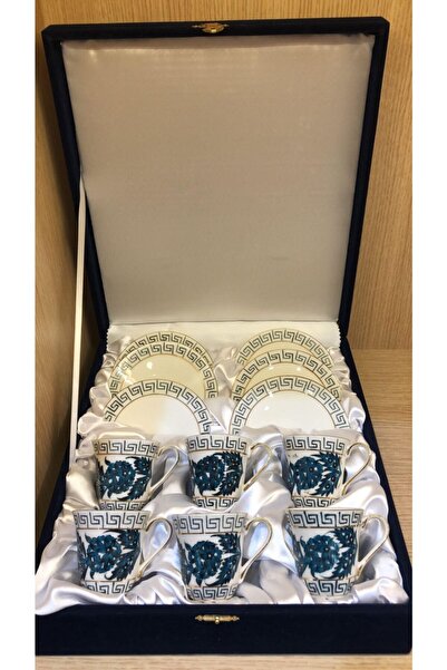 Güral Porselen İnce Porselen Altın Yaldızlı El Dekoru 6 Kişilik Türk Kahve Fi...