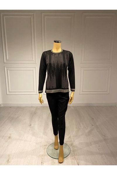 Gürkan Triko Pulover de tricotaj negru cu model Gürkan 0 guler