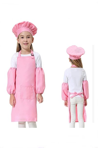 RAY TİCARET Set de 3 șorțuri de gătit roz, pălărie de gătit, mâneci de gătit, set de șorțuri muftak