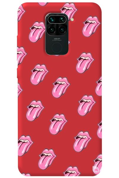WANNA PROTECT Xiaomi Redmi Note 9 Red Color Lips Inner Velvet Patterned Silic...