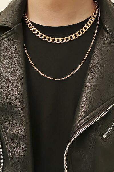 Bluem قلادة صفراء مزدوجة سميكة رقيقة من سلسلة الشعير للرجال - قلادة مستوردة من الفولاذ المقاوم للتشويه