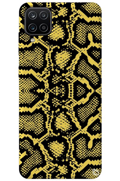 WANNA PROTECT Samsung Galaxy A12 Yellow Color Snake Skin Velvet Patterned Sil...