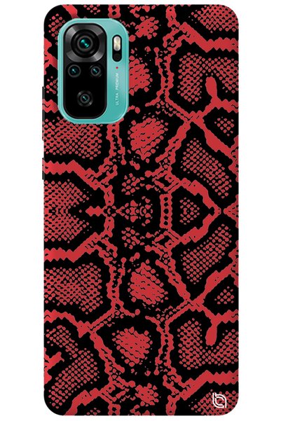 WANNA PROTECT Xiaomi Redmi Note 10S Red Color Snake Skin Velvet Patterned Sil...
