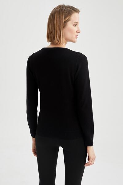 Defacto Kids Pulover de tricotat din cașmir cu textura extra moale, negru, guler rotund pentru femei, F7091az21wn