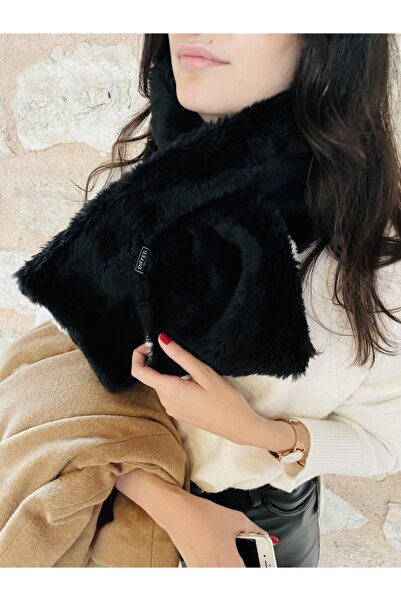 Differ Studio Model de vacă pe două fețe și eșarfă neagră de pluș