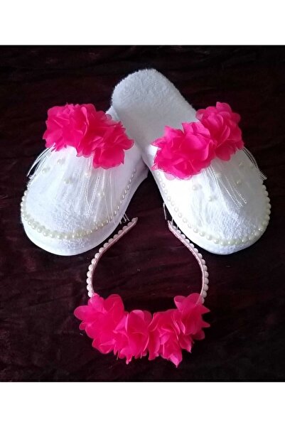 Kaktüs Home Pembe Süs Kadın Lahusa Taç Terlik Seti Incili Lahusa Terlik Seti ...