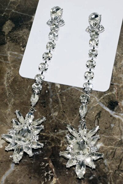 VS ACCESSORY حلق زجاجي طويل ماكسي فضي