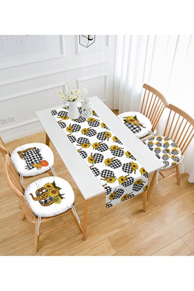 Realhomes Чорний картатий кабачок з мотивом соняшника, 4 стільці з блискавкою...