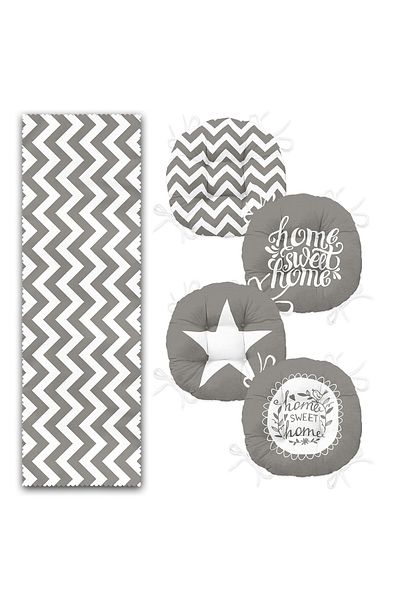 Realhomes Elegance of Grey Colors 4 στρογγυλά αφράτα μαξιλάρια καρέκλας και 1 σετ Runner