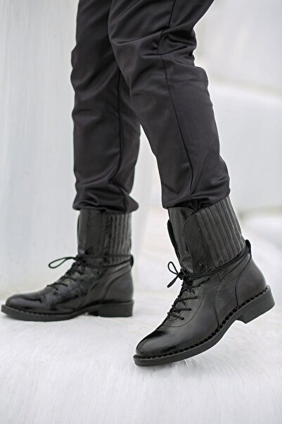 Rugano حذاء Miwella مصنوع من الجلد الطبيعي ونعل مطاطي باللون الأسود