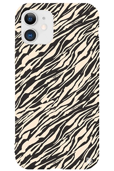 WANNA PROTECT Iphone 12 Siyah Renkli Çizgiler Içi Kadife Desenli Silikon Tele...