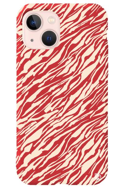 WANNA PROTECT Iphone 13 Kırmızı Renkli Çizgiler Içi Kadife Desenli Silikon Te...