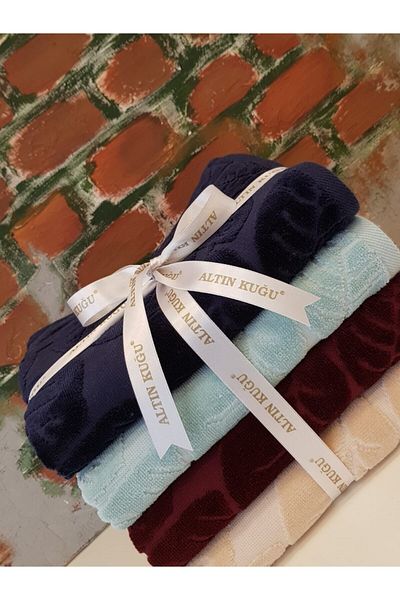 Özdilek Marven Towel 4 Pieces - Mint Beige Navy Blue Claret Red
