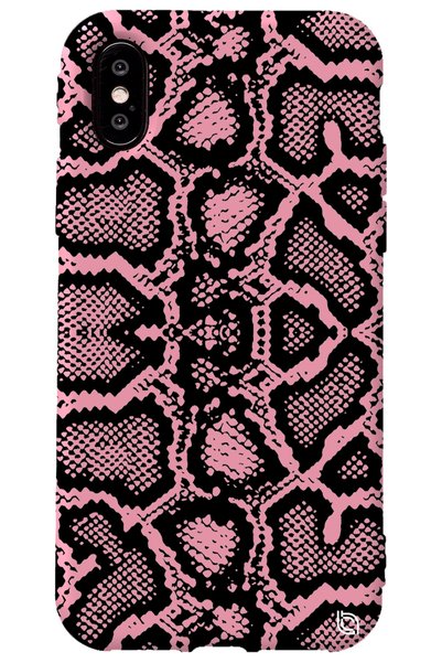 WANNA PROTECT iPhone XS Pink Colored Snakeskin Silicone Phone Case with Velve...