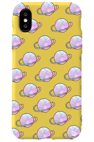 WANNA PROTECT iPhone XS Yellow Colored Saturn Velvet Patterned Silicone Phone...