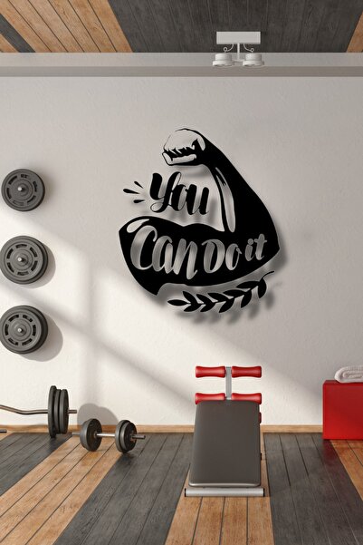 NT Handmade Siyah Ahşap We Can Do It Duvar Dekoru - Spor Salonu Ofis Oturma O...