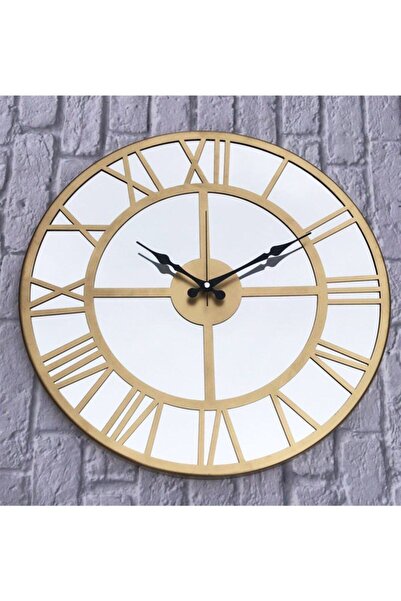 Markakanvas Aynalı Metal Duvar Saati Altın Çap 50 cm