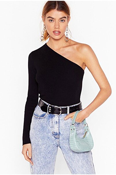 PUNKY CAT Women's Black Single Sleeve Knitted Blouse