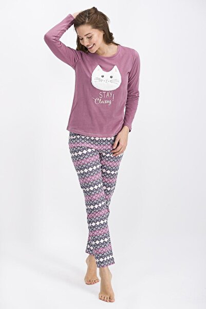 Arnetta Set de pijamale pentru femei Stay Classy Cat Plum
