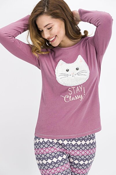 Arnetta Set de pijamale pentru femei Stay Classy Cat Plum