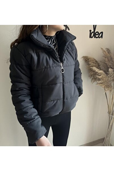 purple pi Kadın Siyah Crop Şişme Mont