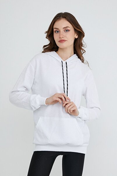 TA COLLECTİON Hanorac alb de buzunar cangur cu glugă pentru femei