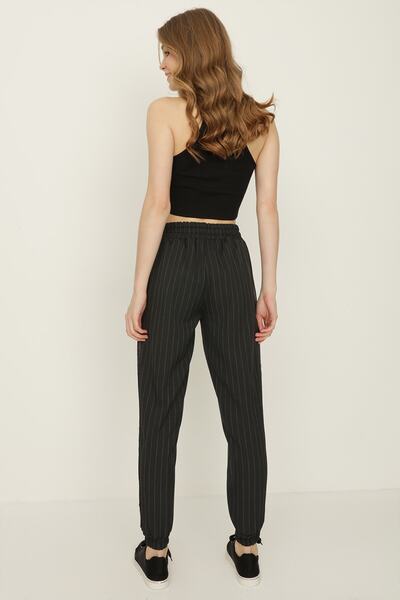 Select Moda Women's Black Striped Elastic Waist Jogger Pants