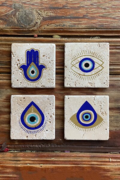 Oscar Stone Decor Taş Bardak Altlığı Stone Coasters 4'lü Set