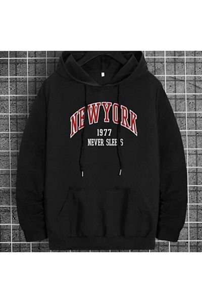 SMYRNA GİYİM New York Printed Hooded Sweatshirt