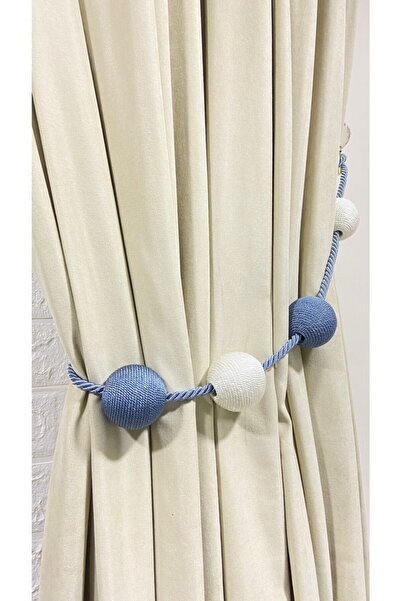 Helezoni Лента за завеса с 5 топки, синьо-кремава, 1 брой