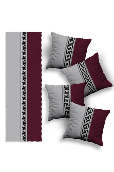 Skhome Set de 4 huse de pernă și alergător cu design special imprimat pe două fețe