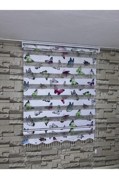 PERDECİNİZ Kelebek Desen Çocuk Odası Zebra Perde (etek Boncuklu)