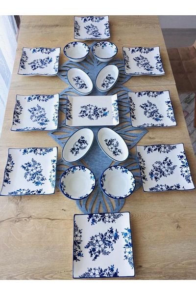 VENÜS HOME DECORATION Yasemin Pattern 17 Piece Breakfast Set for 8 People